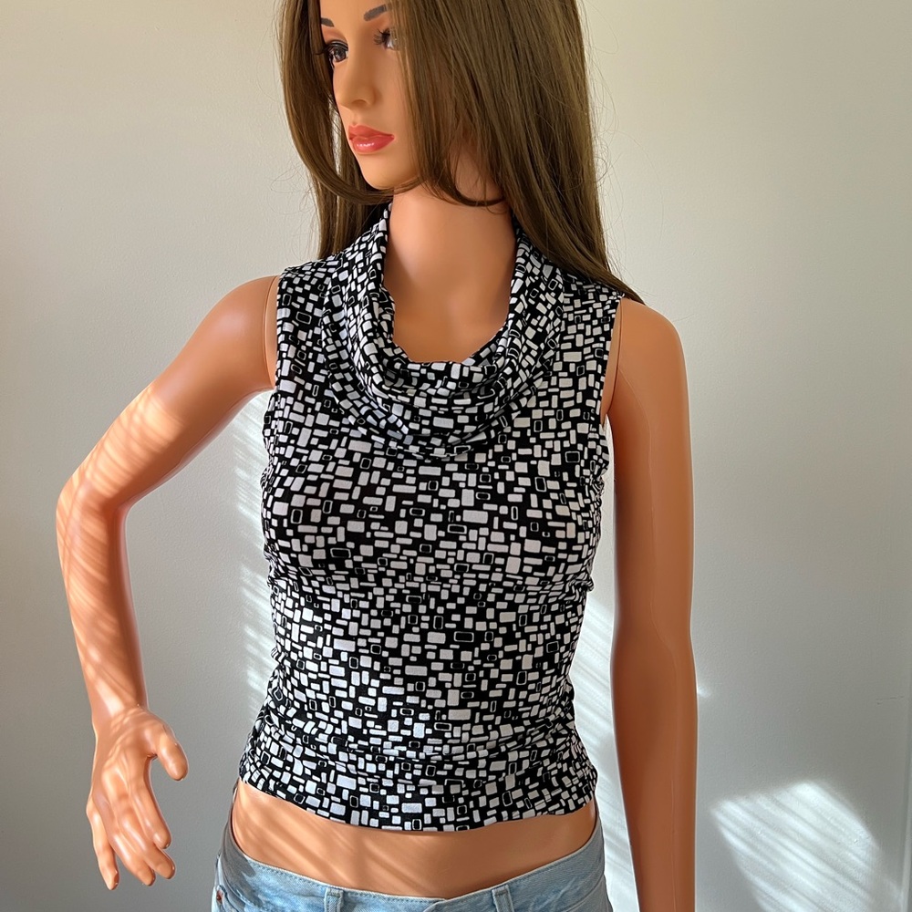 y2k black & white cowl neck tank